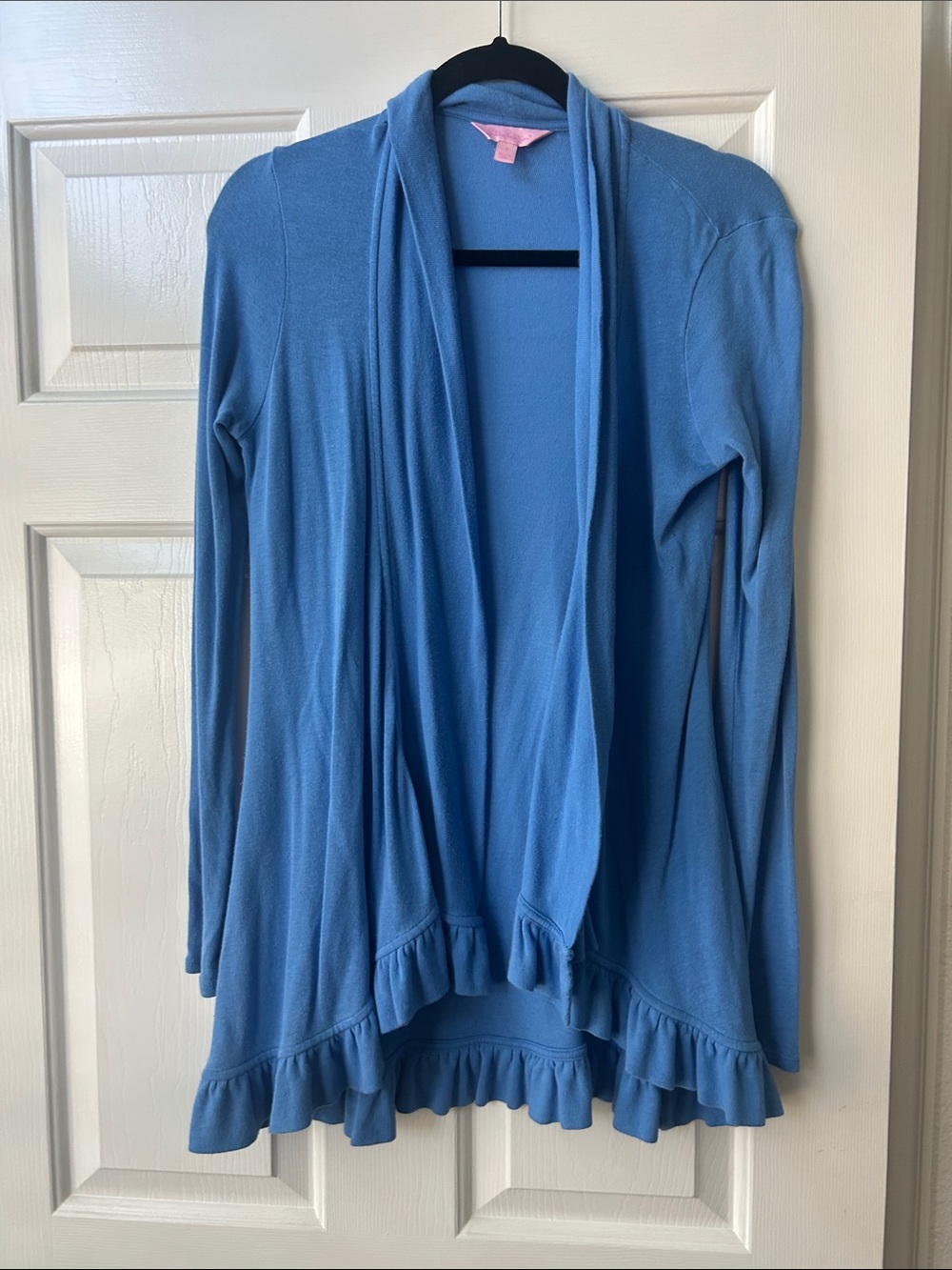 Lilly Pulitzer Sky Blue Open-Front Ruffle-Hem Cardigan